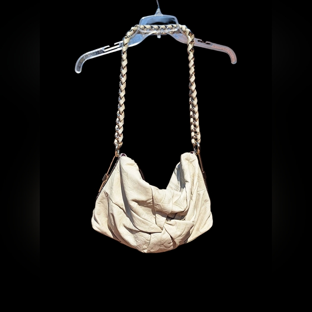 Guess Y2K Leather Chain Hobo Slouchy Shoulder Bag Studded Ruched Metal Bold Edgy - Picture 2 of 16